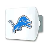 FANMATS 43406 NFL - Detroit Lions Color Hitch Cover - White with Metal Chrome 3D Logo Emblem – Easy Installation on Truck, SUV, Car - Ideal Gift for Die Hard NFL Fan