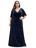 Ever-Pretty Women's Velvet Wedding Party Dress Long Plus Size Wedding Guest Gowns Navy Blue US22