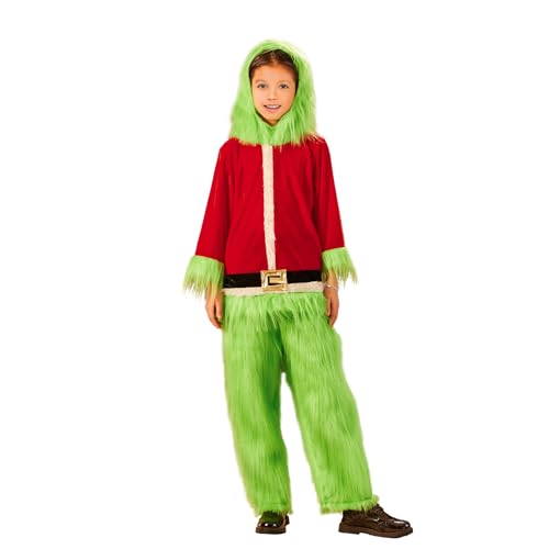 Disfraz de niño monstruo verde con capucha Navidad miniatura 2