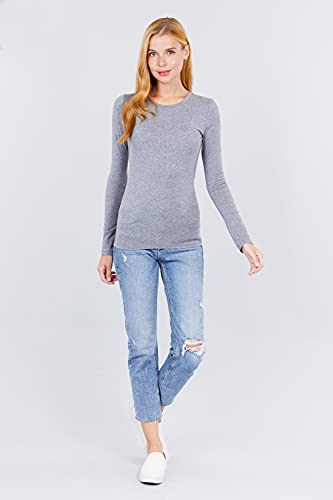 Jyb Co Womens Basic Active Slim Fit Crew Neck Long Sleeve Top T-Shirt In Heather Grey - L #TOP3