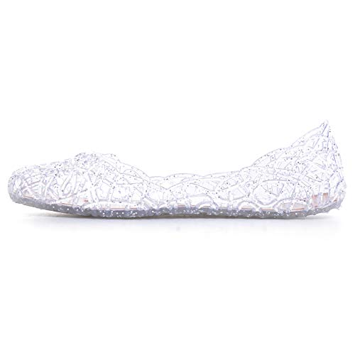 Stunner Women's Beach Jelly Shoes Slip On Crystal Summer Soft Hollow Ballet Flats Silver 38/7 #TOP3