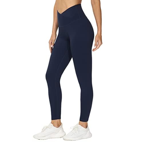 Women's V Cross Waist Yoga Leggings High Waisted Tummy Control Workout Running Pants Blue