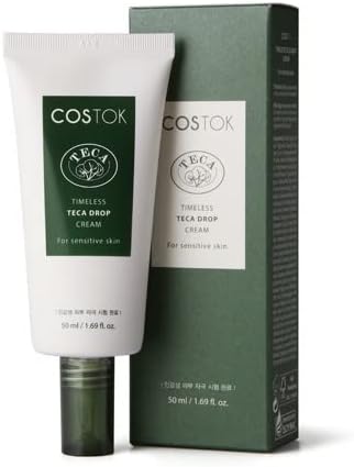 COSTOK Timeless TECA Drop Cream 50ml with Centella Asiatica Extract (1,000ppm) & Madecassoside (900ppm) & Centella Asiatica Leaf Extract (35ppm) X-TECA Technology Hypoallergenic Soothing Face Moisturizer for Sensitive Skin