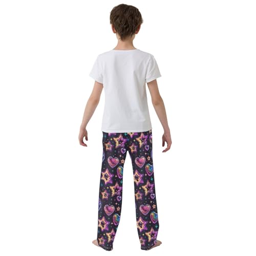 Pajama Bottoms, Pixel Star and Heart Sleeping Pant Lounge Wear Elastic Waist Long Pants Sleepwear Pjs3