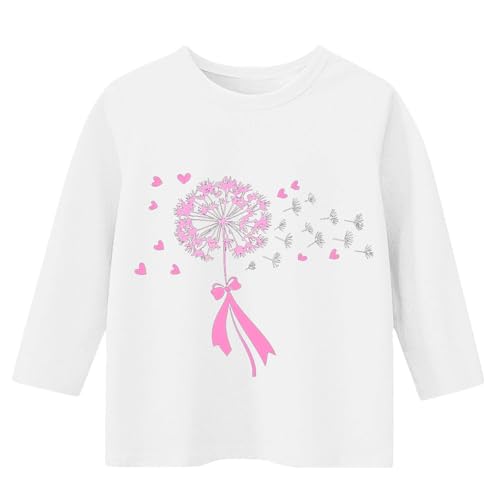 Girls Breast Cancer Shirt 3/4 Sleeve Tops Pink Ribbon T-Shirts Graphic Tees Shirts Holiday Tshirts 3-12 Years2