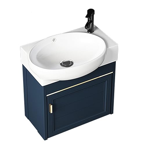 Juego de tocador de baño compacto con fregadero, lavabo de esquina que ahorra espacio, fregadero montado en la pared y armario de almacenamiento debajo del fregadero para baños pequeños, ideal para