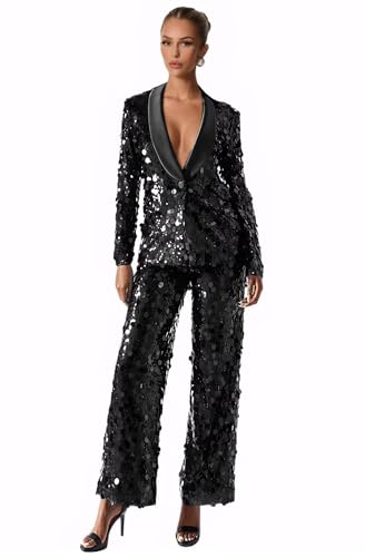 Sequin Suits for Women 2 Piece Sparkly Women Pant Suit Sexy Night Shiny Womens Suit Glitter Womens Suits for Party Wedding