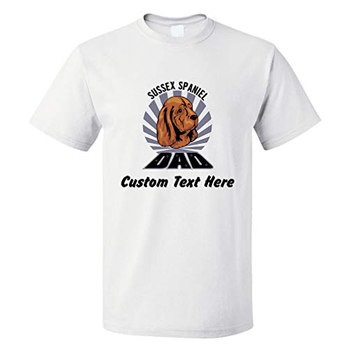 Custom Funny Graphic T Shirts for Men Dad Sussex Spaniel Dog Cotton Top White Personalized Text Here 2X Large