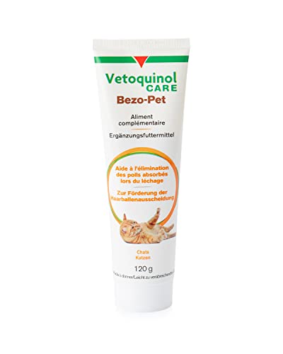 Vetoquinol Bezo-Pet Paste | 120g | Ergänzungsfuttermittel für Hunde und Katzen | Kann dabei helfen zur Förderung der Haarballenausscheidung beizutragen | Mit Malz und Fischöl