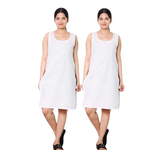 Image of KASANI Women's Camisole Cotton Long Knee-Length Sameej /Slip /Inner, Sleeveless, Pack of 2