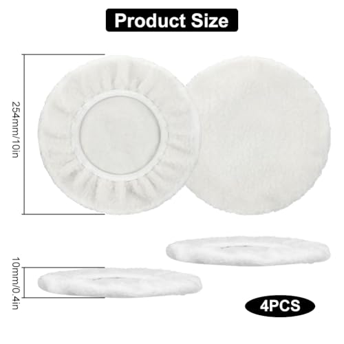 NIEEKRUN 4 Stück Lammwoll-Polierhauben für 220mm-250mm Poliermaschinen Polierhauben-Set Mikrofaser Polierhauben kompatibel für Einhell Akku-Autopoliermaschinen CE-CB 18/254 Li &CC-PO 90