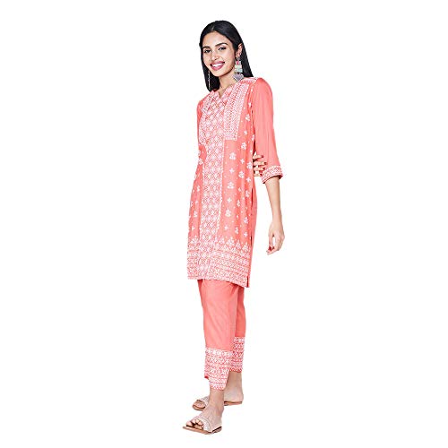 Image of global desi Womens Notched Neck Printed Kurta And Pants Set