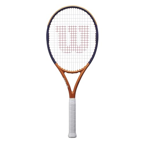 Wilson Raqueta de Tenis Roland-Garros Equipe, con Peso de Precisión y Diseño de Doble Apertura, Proporciona Agarre Cómodo, Control Superior y Mayor Alcance, Color: Azul Marino/Blanco, Talla: 4