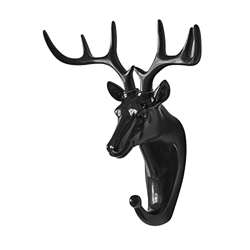 Wall Hooks for Keys Coat Hat Heavy Duty Hanger Rustic Home Decoration Gift Cute Animal Deer Head -Black
