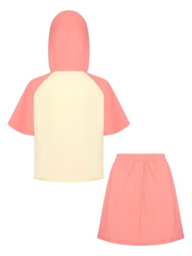 Kids Girls 2 Piece Athletic Outfit Short Sleeve Hooded Top & Mini Skirt for Sports Casual Wear Pink 7 Years4
