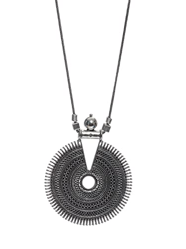 Circular Pattern Geometric Oxidised Necklace, Elegant Design