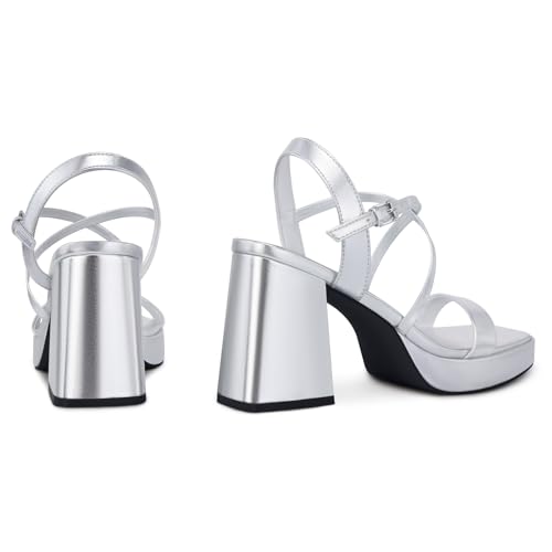 Image of CELLENZ Women Chunky Platform Heels: 3.9 Inch High Heel Prom, Wedding, Party, Square Open Toe Heeled Sandals, Strappy Comfortable Sexy Dressy Shoes