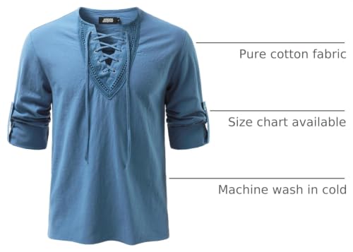 Image of JOGAL Mens Renaissance Shirt Medieval Pirate Viking Halloween Costume Gothic Steampunk Retro Long Sleeve Lace Up Shirts