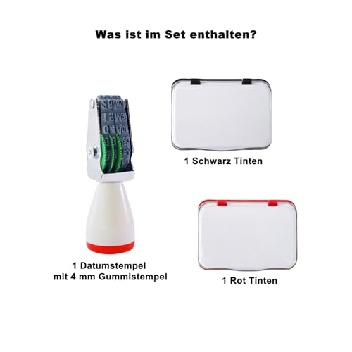 Eier-Datier-Set mit Stempel, Rot- und Schwarz-Tinte, für Eiermarkierung, 4mm Datums-Kautschukstempel, Nur Monat und Tag, kein Jahr