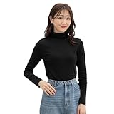 [ハニーズ] カットソー 長袖 オーガニックコットン 綿100% 無地 レディース フライスタートルネック S ブラック 612011968332