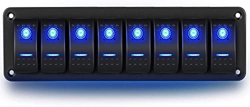 Riverhighfur Panneau d'interrupteurs à bascule en aluminium à 8 interrupteurs à bascule 5 broches pré-câblés étanche avec rétroéclairage LED bleu pour bateau, voiture,camion,remorque,caravane Cover