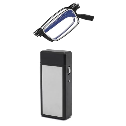 VEQINIKA Folding Reading Glasses with Case – Lightweight Blue Light Readers for Men & Women, Upgraded Hinges and Adjustable Nose Pads, Pocket-Size Design for Everyday Use (Black, 3.5, x)