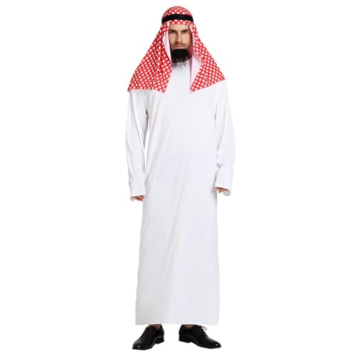 YOSUWOAI Disfraz de jeque árabe, disfraz de jeque para hombre, con vestimenta árabe, pañuelo para la cabeza, gafas y barba, sheikh árabe, cosplay, disfraces de carnaval