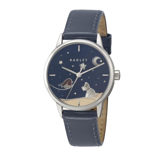 Image of RADLEY Ladies Starry Night Silver Plated Moonlight Leather Strap Watch