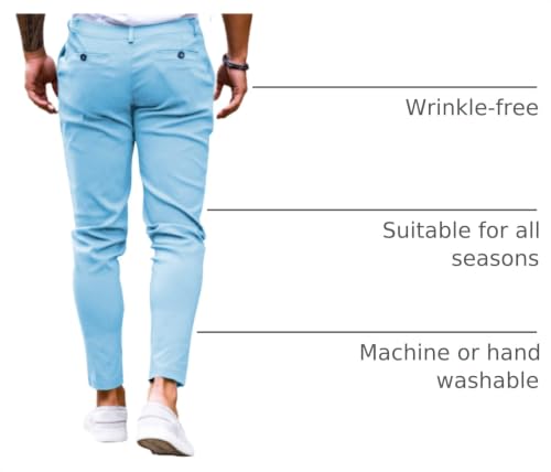 Image of Mens Chinos Slim Fit Pants Stretch Tapered Dress Pant Casual Trousers | Skinny Slacks, Flat Front Design, Stretch Cotton Fabric, Solid or Plaid, Work Dress Pants, Business Casual Wear
