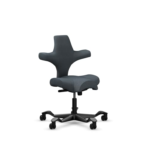 Image of HAG Capisco Standard Chair-Black Frame-Upholstered Dark Gray