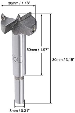 sourcing map Forstner Drill Bits 30mm, Tungsten Carbide Wood Hole Saw Auger Opener Woodworking Hinge Hole Drilling Boring Bit Cutter Gray with 8mm Round Shank