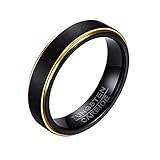 Whoiy Alianzas de tungsteno para hombre, 5 mm, anillos de compromiso cepillados, plateado/negro/oro con grabado, anillos de boda, banda sencilla, bisutería para hombres, tallas 52-67, 52 (16.6), Metal