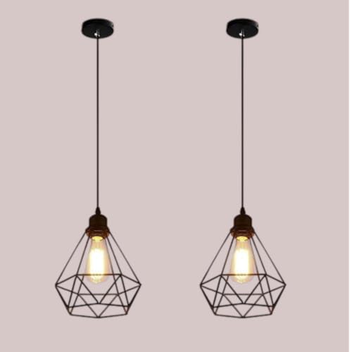Image of Metal Diamond Cadge Hanging Light Pendant Lamp, Antique Bronze, (Bulb not Included) Small Pack of 2