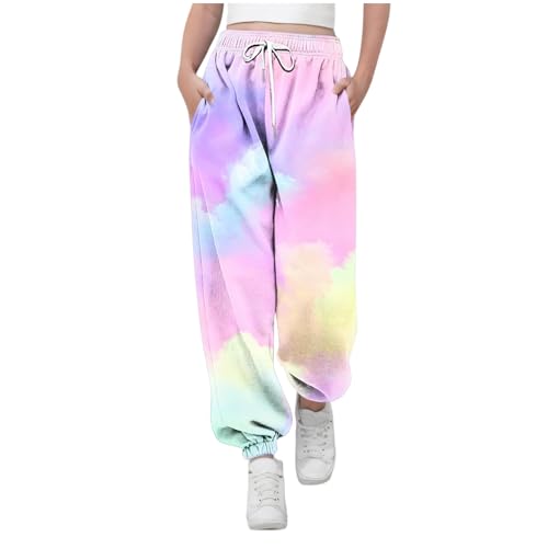 gsatuba Girls Fashion 2026 Baggy Sweatpants for Teen Boys Elastic Waist Tie Dye Sweat Pants Workout Athletic Kids Joggers Multicolor Warm Pants for Girls Size 13 Years