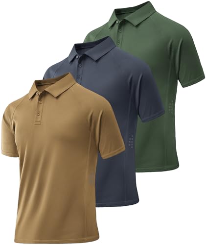 Consejos para Comprar Polos de esta semana. 41 ZITY - Paquete de 3 camisas polo de manga corta para hombre, rendimiento que absorben la humedad, para negocios, informales, atléticas, con cuello de golf, para hombres,...
