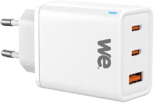 WE GaN - Cargador de corriente (2 puertos USB-C con 1 puerto USB, 65 W, color bl