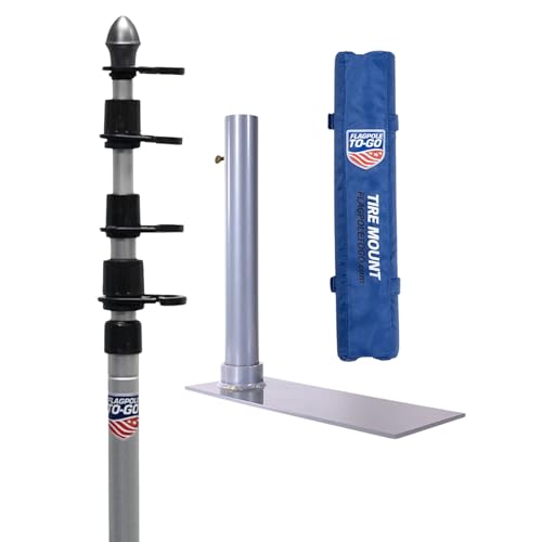 Flagpole-to-Go Ultimate Tailgate Kit with Portable Flagpole and Tire Mount 14 Ft 4 in with Foam Bumper
