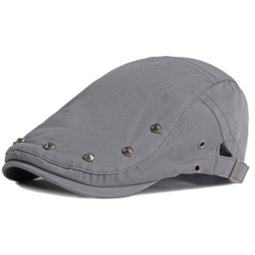 JNKET Fashion Men Women Flat Cap Rivet Duckbill Cap Leisure Driving Cap Newsboy Hats (US, Alpha, One Size, Medium, Grey)