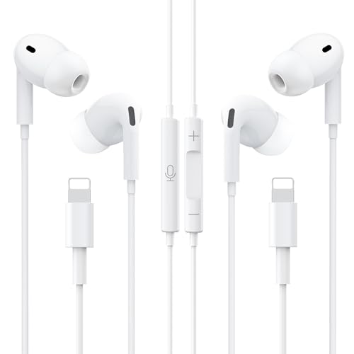 2 Pack Auriculares Internos para iPhone, [Certificado MFI] Auriculares con Cable para iPhone con Micrófono y Control de Música Auriculares con Cancelación Nosie para iPhone 14 Pro/14/13/12/SE/11/X/8/7