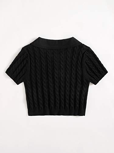 Image of Verdusa Women's Button Front Short Sleeve Cable Knit Crop Top Pullover Sweater