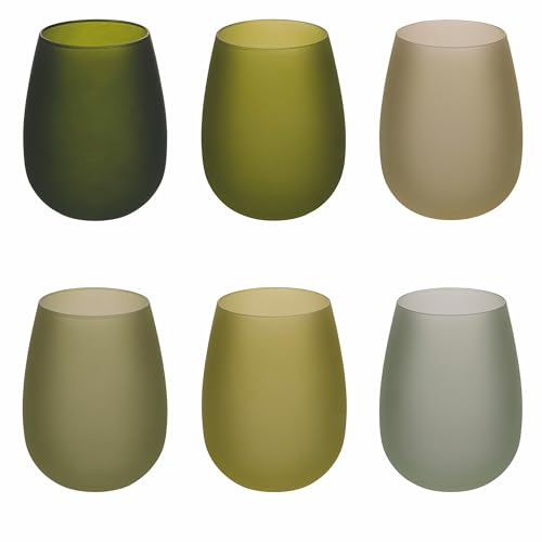 Villa d'Este Home Tivoli Set 6 bicchieri acqua 600 ml frosted in vetro, Happy Hour Greenery