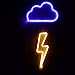 Neon Signs 2 Packs Blue Cloud+Warm White Lightning Bolt Battery and USB Powered Wall Art LED Decorative Night Lights for Bedroom Kids' Gifts(CLDB+LNB)