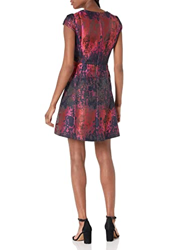 Image of Vince Camuto Jacquard Notch Placket Cap Sleeve Fit-and-Flare