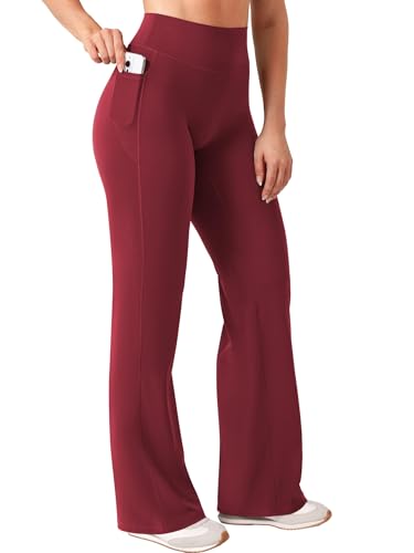 Image of YEOREO Ease Workout Leggings with Pockets for Women No Front Seam Straight Leggings High Waist Wide Leg Yoga Pants 29 inch / 31.5 inch
