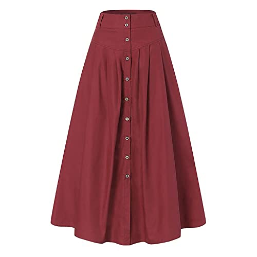 Jupe maxi décontractée rouge taille haute coupe ample femme 36