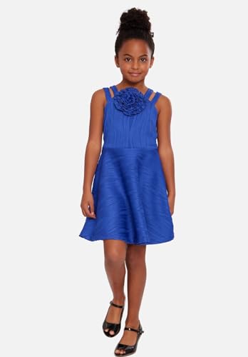 Bonnie Jean Girls Size 7-16 Crinkle-Pleat Knit Rosette Skater Dress4