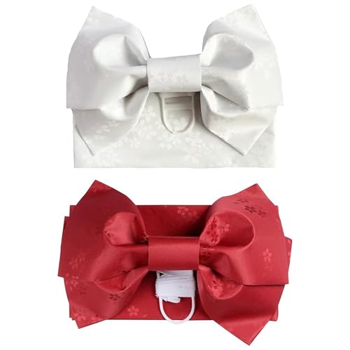 Kimono Belt 55x7'' Japanese Traditional Obi Belt Jacquard Weave Bow Pre-Tied Obi Belts for Women, Red, Bow Belt4
