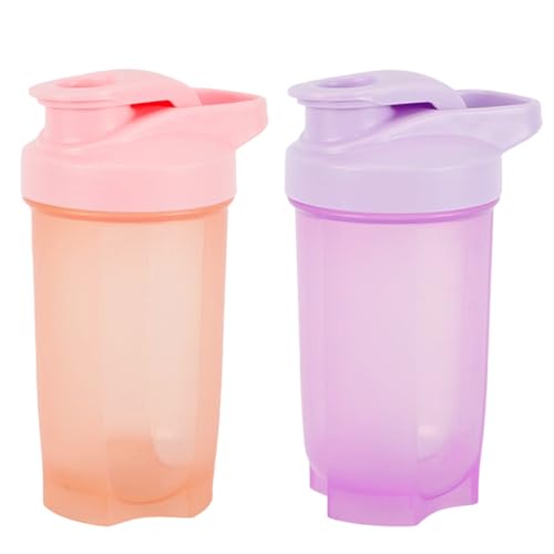 Moerstar 2 flaconi di shaker proteici, 500 ml, shaker proteici per allenamento, senza BPA, a prova di perdite, bottiglia d'acqua, flasch sportivo per sport, fitness (viola + rosa)