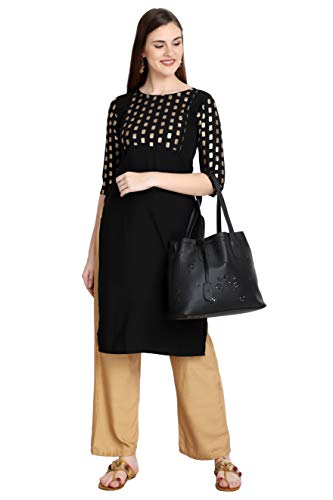 Image of Women's Crepe Printed Straight Kurti (ALC4039BLK Black X-Small)
