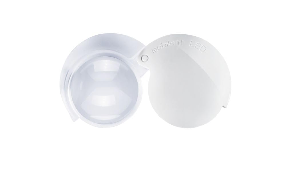 Eschenbach 1520910 Einschlaglupe mobilent LED, Sehr kompakte, hochvergrößernde Einschlaglupe mit effizienter LED-Beleuchtung, Farbe: weiß, Abmessungen Linse: Ø 35 mm, Vergrößerung: 10x, Dioptrie: 38